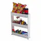 Dulap Mobil Multifunctional cu Roti pentru Bucatarie sau Baie, Chris Badzi®, 3 Niveluri, Asamblare Usoara, Modular, Ideal pentru Spatiile Inguste dintre Dulapuri cu Posibilitate Conectare a 2 Rafturi Unul peste Altul, 72x54x12, 5 cm, Alb