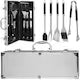 Ustensile pentru Barbecue, Grill, Gratar, 5 Piese Inox Premium - o Furculita, Spatula, Perie si Cleste, precum si o Perie pentru Curatarea Gratarului si Valiza Rezistenta din Aluminiu cu Maner Ergonomic ce Permite Transportul Confortabil